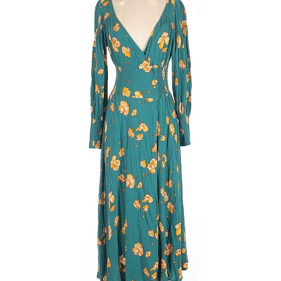 Free People womans Sweetly Floral Teal midi Dress size S - Picture 2 of 3